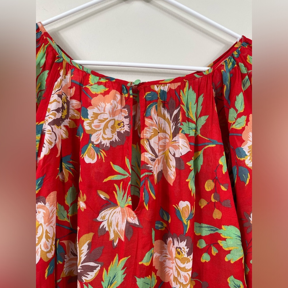 Maeve Lake House Blouse Floral Red Summer Cotton Size XS - Picture 10 of 13